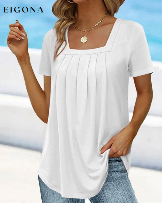 Square neck solid color short sleeve t-shirt White 23BF clothes Short Sleeve Tops Summer T-shirts Tops/Blouses