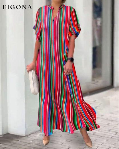 Colorful V-neck Dress in Stripe Print 23BF Casual Dresses Clothes Dresses Spring Summer