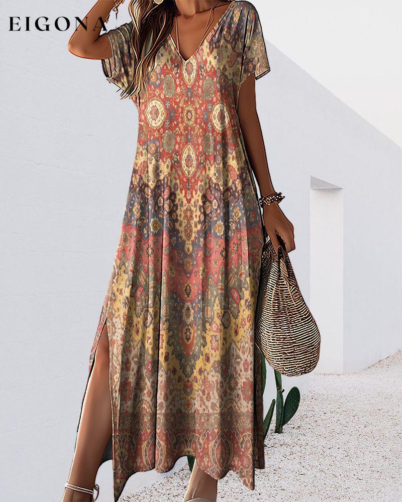 V-neck printed slit dress 23BF Casual Dresses Clothes Dresses SALE Spring Summer