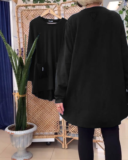 Felpa con scollo tondo e tasca con cerniera tinta unita