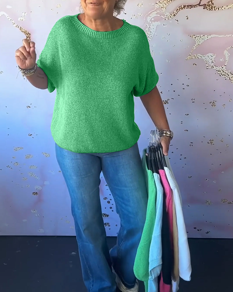 Casual loose solid color round neck pullover