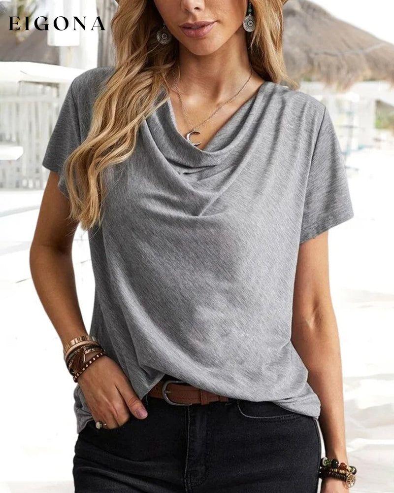 Cowl Neck T-shirt with Short Sleeves Gray 23BF clothes Short Sleeve Tops Summer T-shirts Tops/Blouses