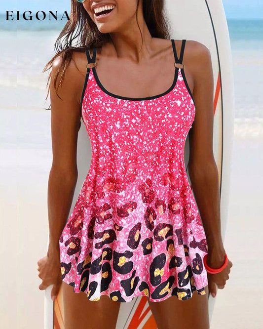 Gradient and Leopard Print Swimdress Pink 23BF Clothes Summer Swimdresses Swimwear
