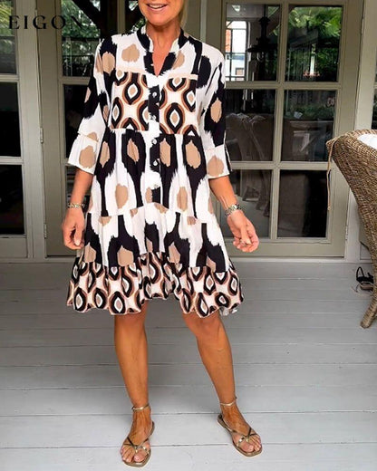 Printed 3/4 Sleeve Dress 23BF Casual Dresses Clothes discount Dresses Spring Summer