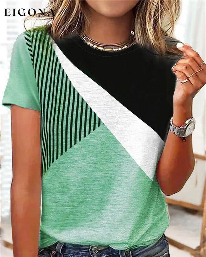 Color block striped T-shirt Green 23BF clothes Short Sleeve Tops Spring Summer T-shirts Tops/Blouses