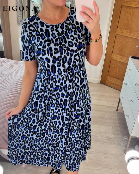 Elegant dress with leopard print Blue 23BF Casual Dresses Clothes Dresses Spring Summer
