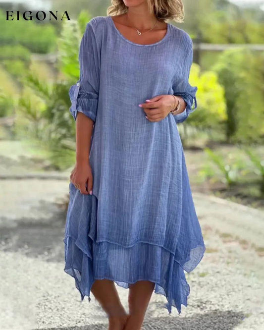 Asymmetrical Round Neck Midi Dress Blue 23BF Casual Dresses Clothes Dresses Summer