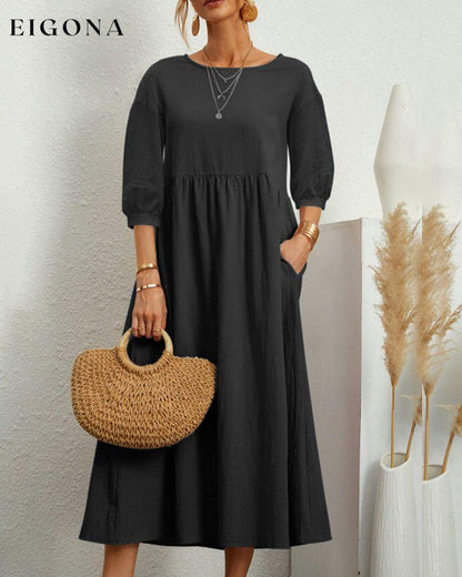 Cotton and linen dress Black 23BF casual dresses Clothes Cotton and Linen Dresses Spring Summer