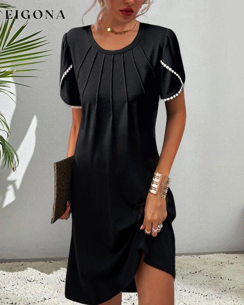 Elegant Round Neck Short Sleeve Dress Black 23BF Casual Dresses Clothes Dresses SALE Spring Summer