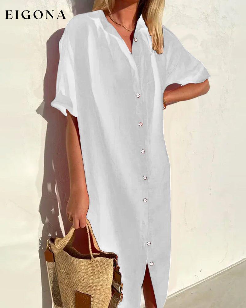 Cotton solid color shirt dress White 23BF Casual Dresses Clothes Cotton and Linen Dresses Spring Summer