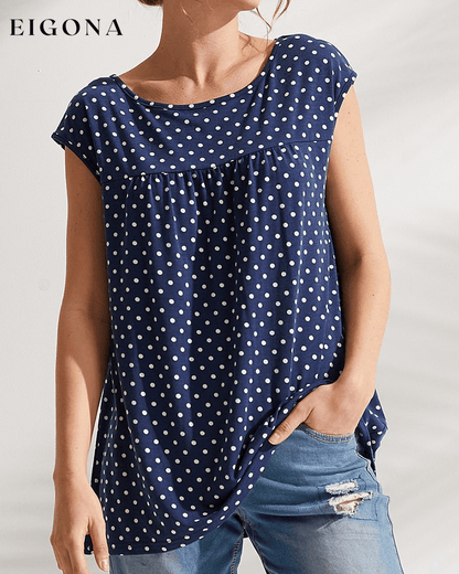 Floral and Polka Dot Print T-shirt Blue 23BF clothes Short Sleeve Tops Spring Summer T-shirts Tops/Blouses