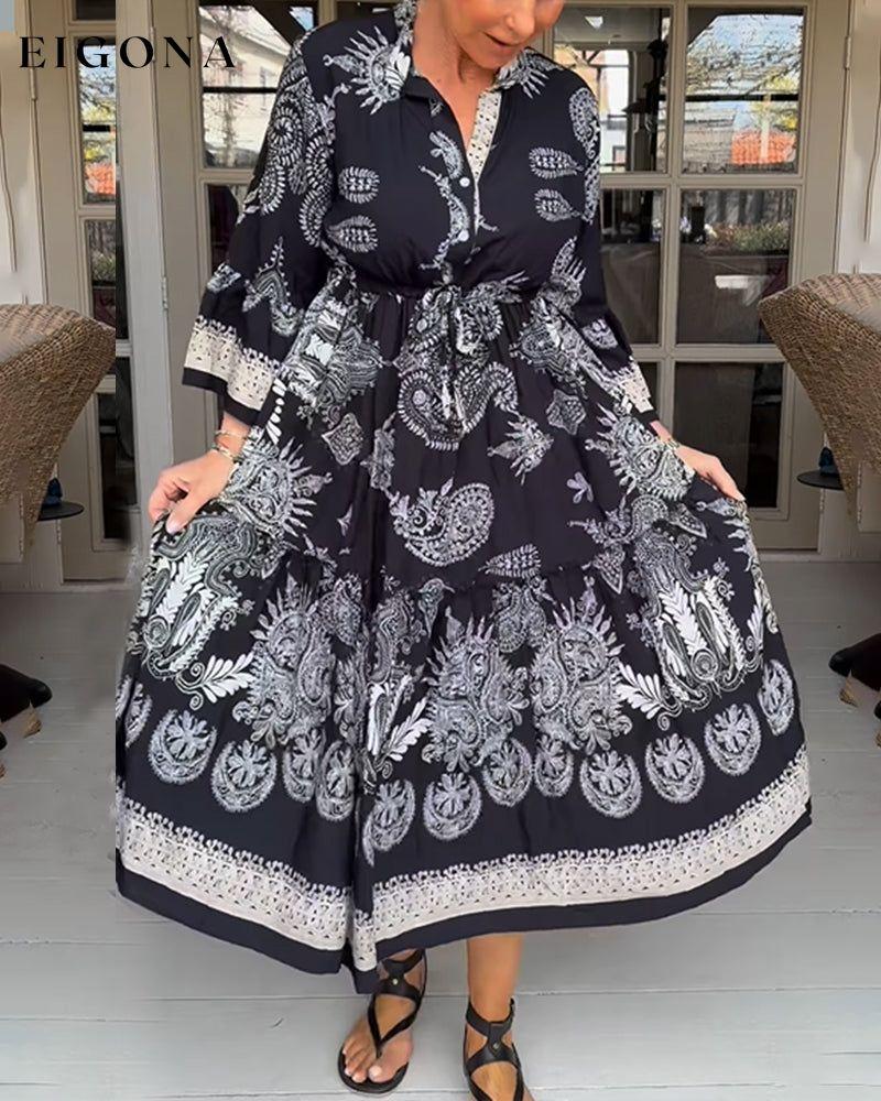 Vintage Pattern Print Loose Dress 23BF Casual Dresses Clothes Dresses Spring Summer