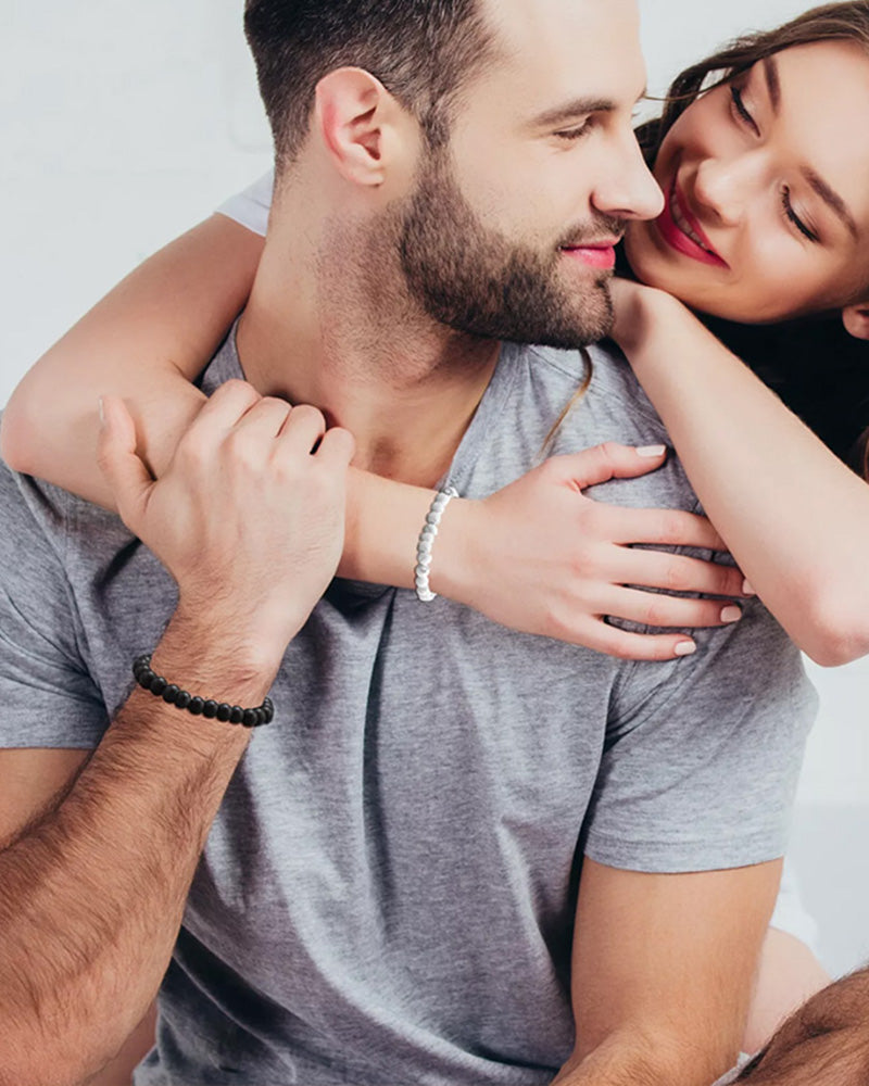 Black and white bead woven couple bracelet set Jewelry