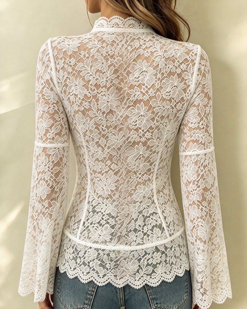 Stand Collar Casual Long Sleeve Blouse