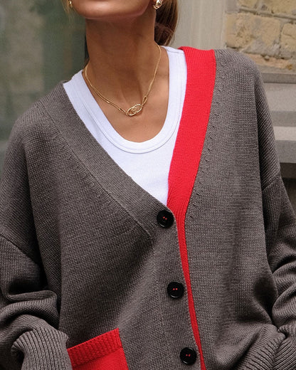 Contrast V-Neck Button-Down Cardigan 2024 f/w cardigans