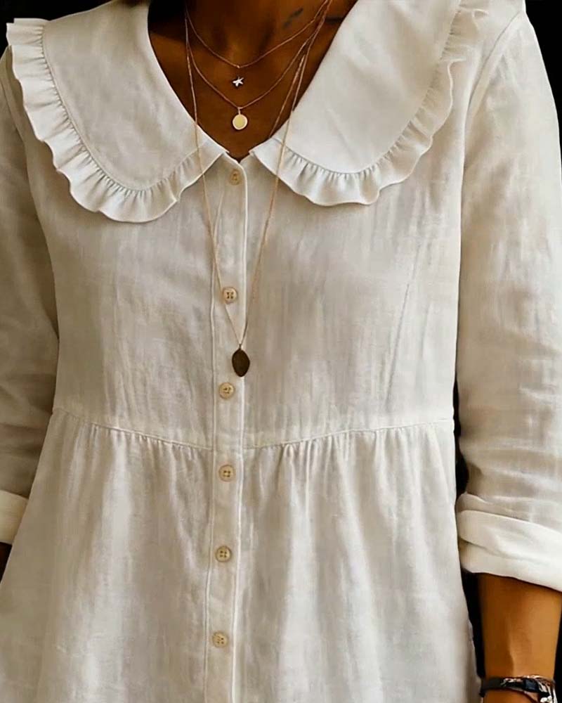 Peter Pan Collar Forest Core Solid Color Shirt