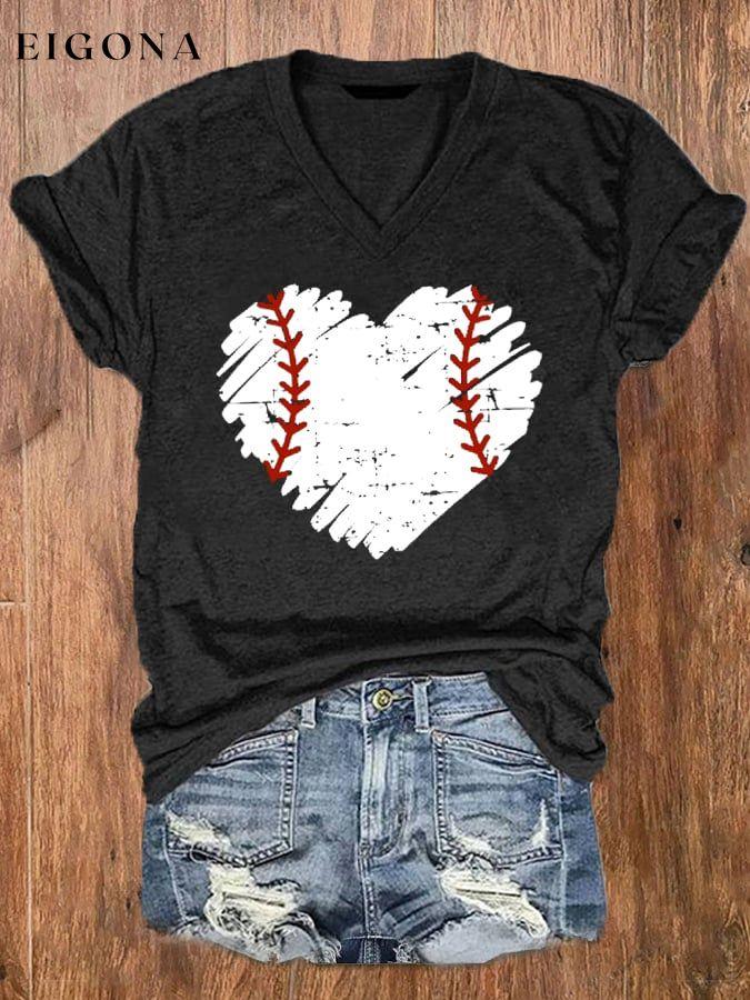 Women's Baseball Love Casual V-Neck Tee