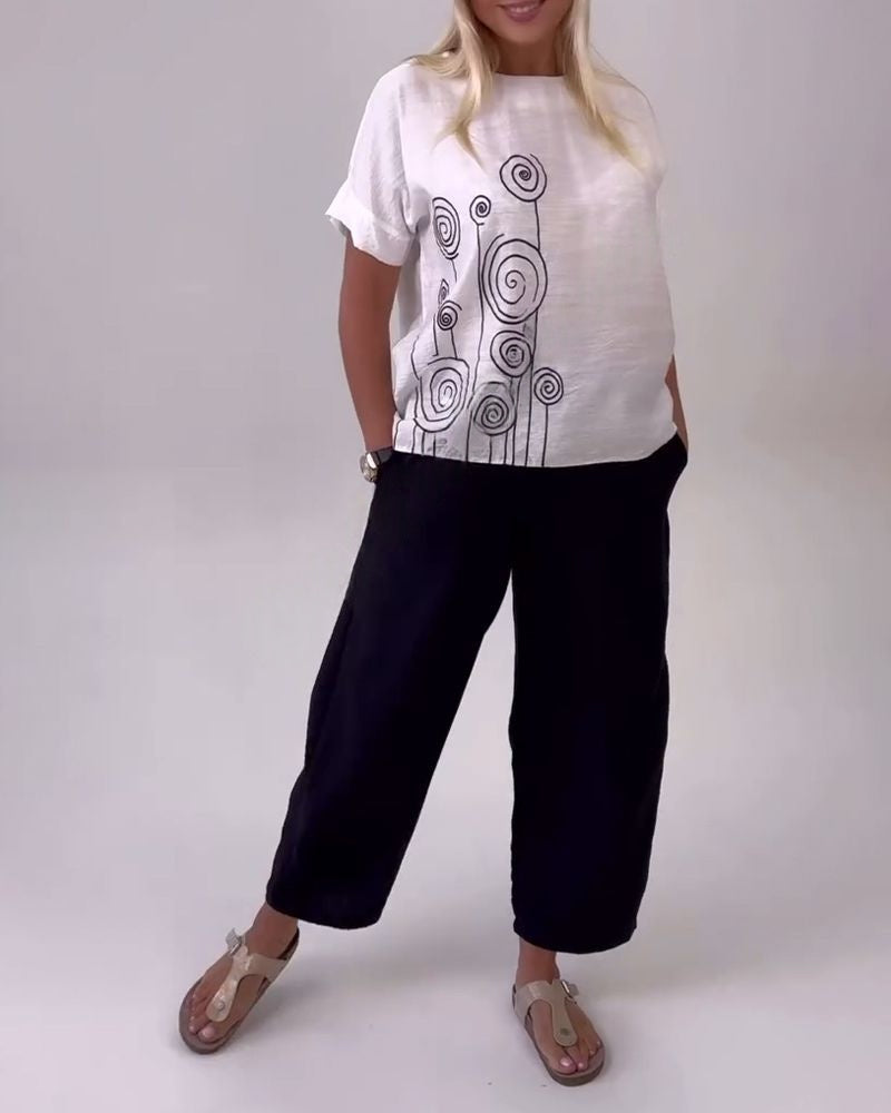 Casual Print Pocket Trousers Set