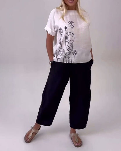 Casual Print Pocket Trousers Set