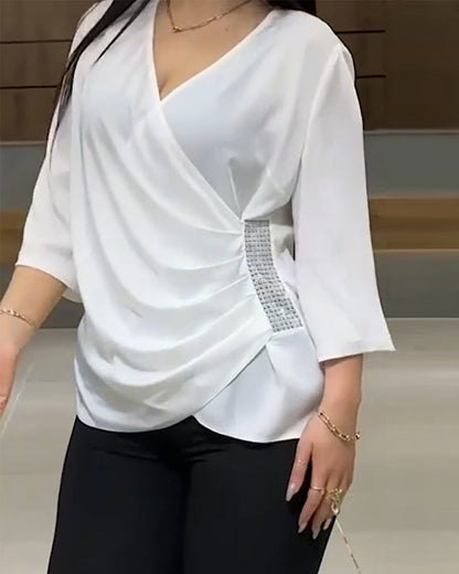 V-neck blouse with three-quarter sleeves 202466 blouses & shirts summer