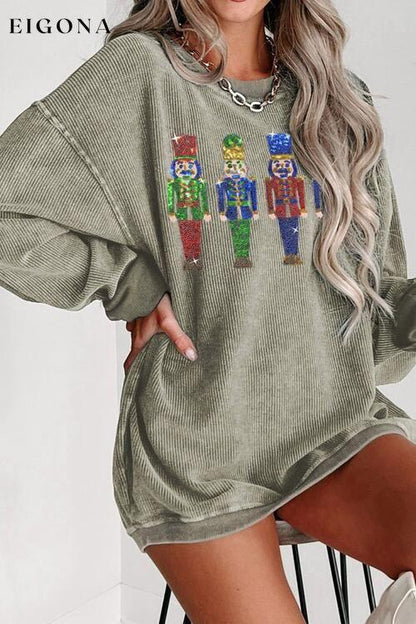 Sequin Nutcracker Drop Shoulder Holiday Sweatshirt Christmas christmas sweater clothes Ship From Overseas SYNZ