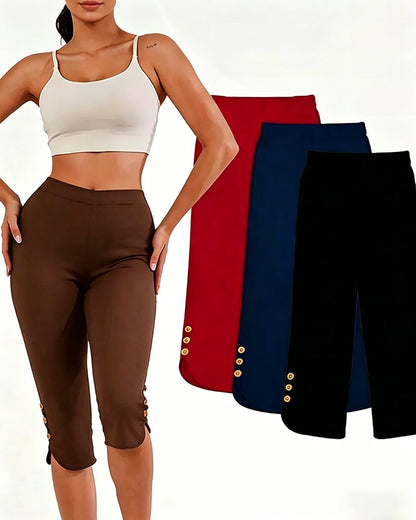 Solid Color Slim-Fit Cropped Leggings
