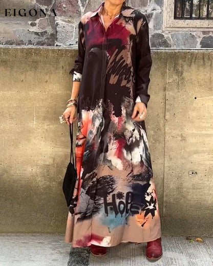 Graffiti print lapel casual long dress casual dresses spring summer