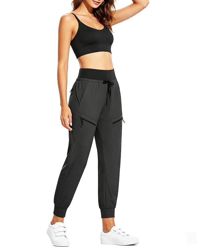 Elastic Waist Drawstring Pocket Tapered Pants