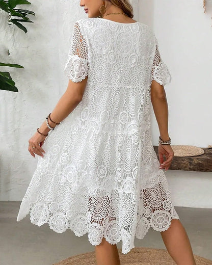Cut-Out Lace Crewneck Dresses