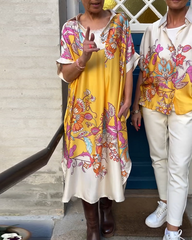 Lapel Printed Loose Dress