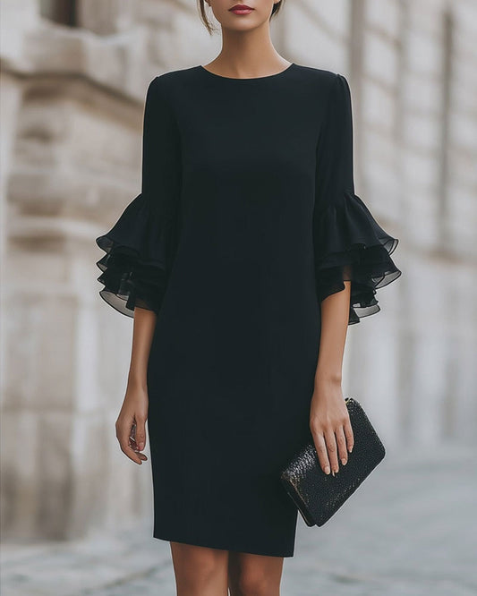 Layered Flared Sleeve Slim Dress