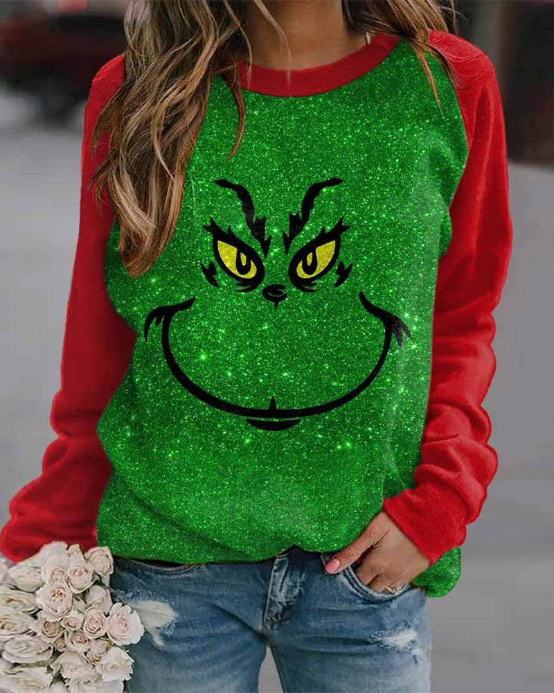 Women's Casual Christmas Print Sweatshirt 2024 f/w Green Grinch grinch sweatshirts