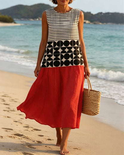 Geometric Print Contrast Sleeveless Dress