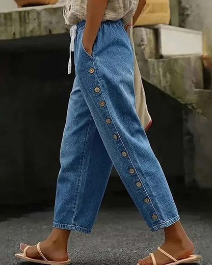 Elastic Waist Side Buckle Casual Pant