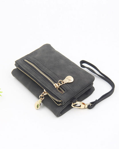 Women's Bifold Zipper Wallet Plain Short Card Purse