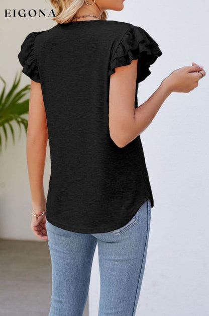 Smocked Flutter Sleeve V-Neck Top clothes Lamy Ship From Overseas Shipping Delay 09/29/2023 - 10/02/2023 shirt shirts short sleeve top tops trend