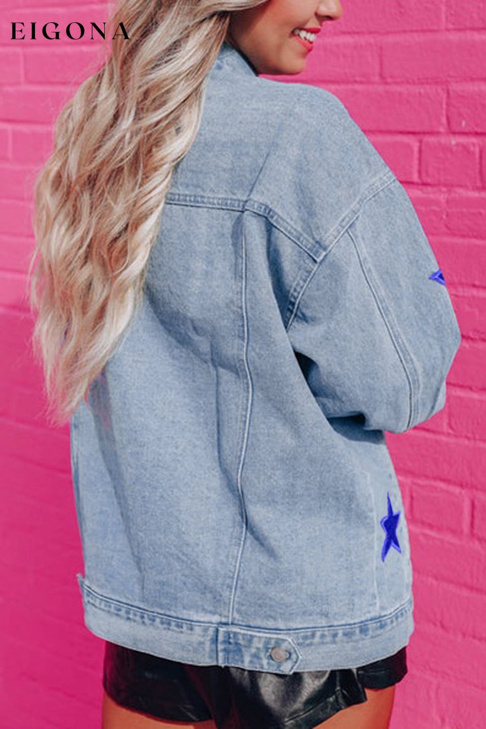 Bluing Sequin Star Flap Pocket Denim Jacket All In Stock Category Shacket clothes Color Blue Craft Sequin EDM Monthly Recomend Fabric Denim Hot picks Occasion Daily Season Fall & Autumn Style Western