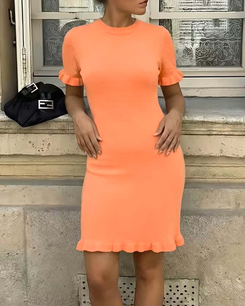 Round Neck Short Sleeve Ruffle A Hem Dress