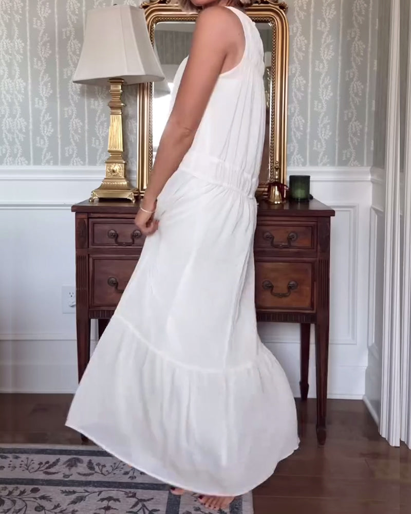 Temperament Sleeveless Solid Color Long Dress