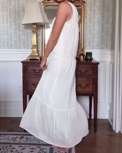 Temperament Sleeveless Solid Color Long Dress