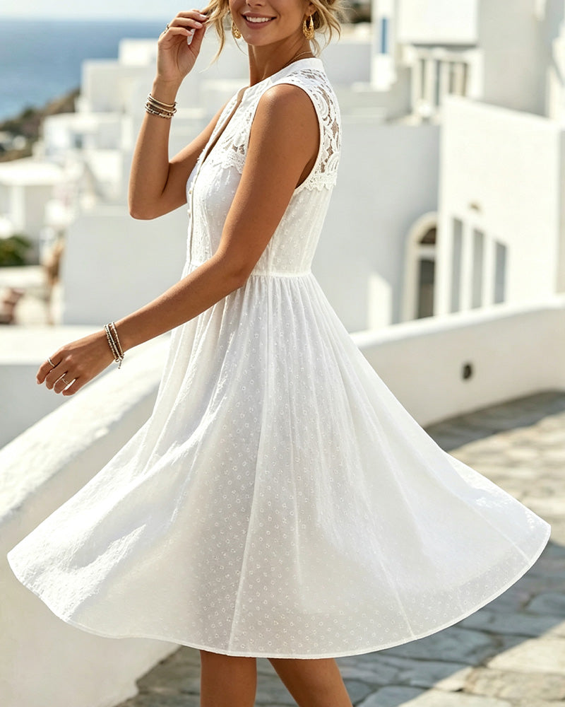 Sleeveless V-Neck Lace Patchwork Dress casual dresses spring summer