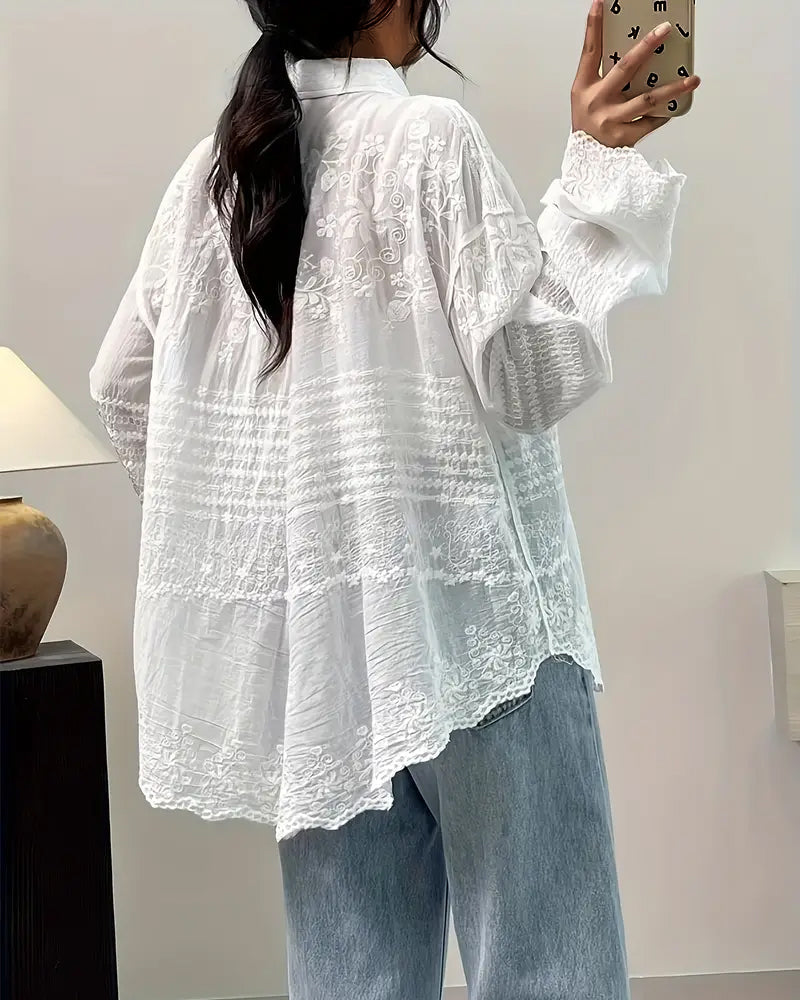 French Lapel Lace Shirt