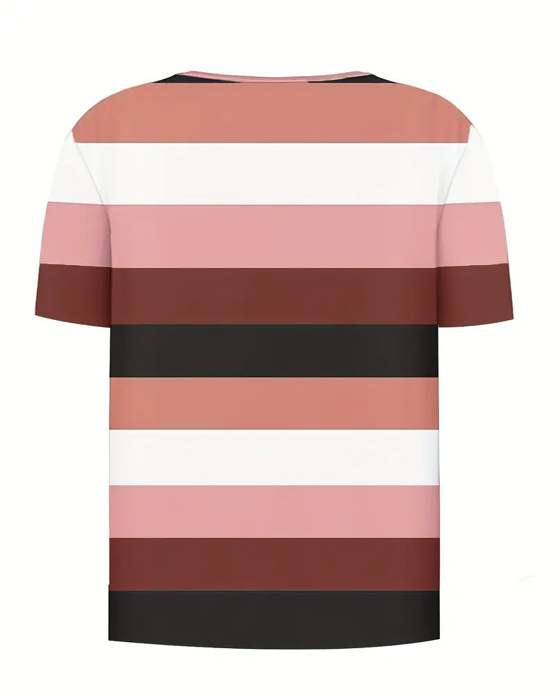 Striped Button Versatile T-Shirt