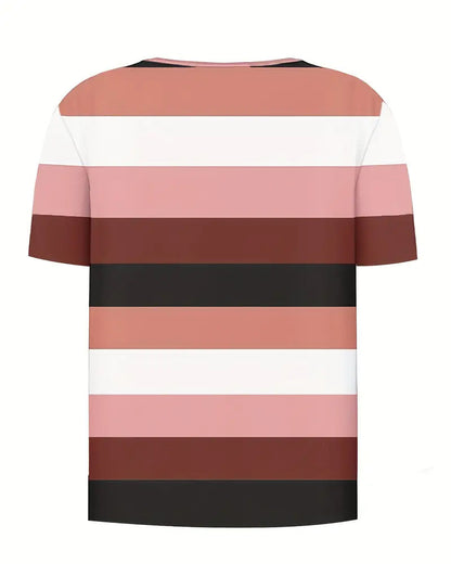 Striped Button Versatile T-Shirt