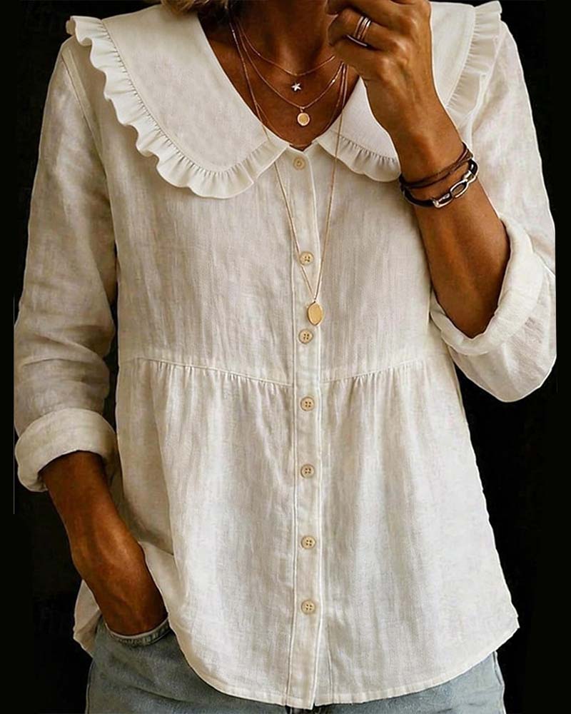 Peter Pan Collar Forest Core Solid Color Shirt