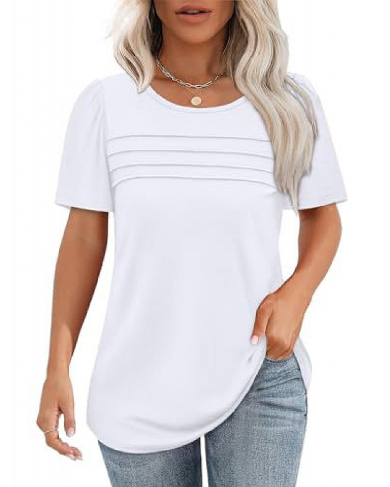 Pleated Loose Round Neck Short Sleeve T-Shirt