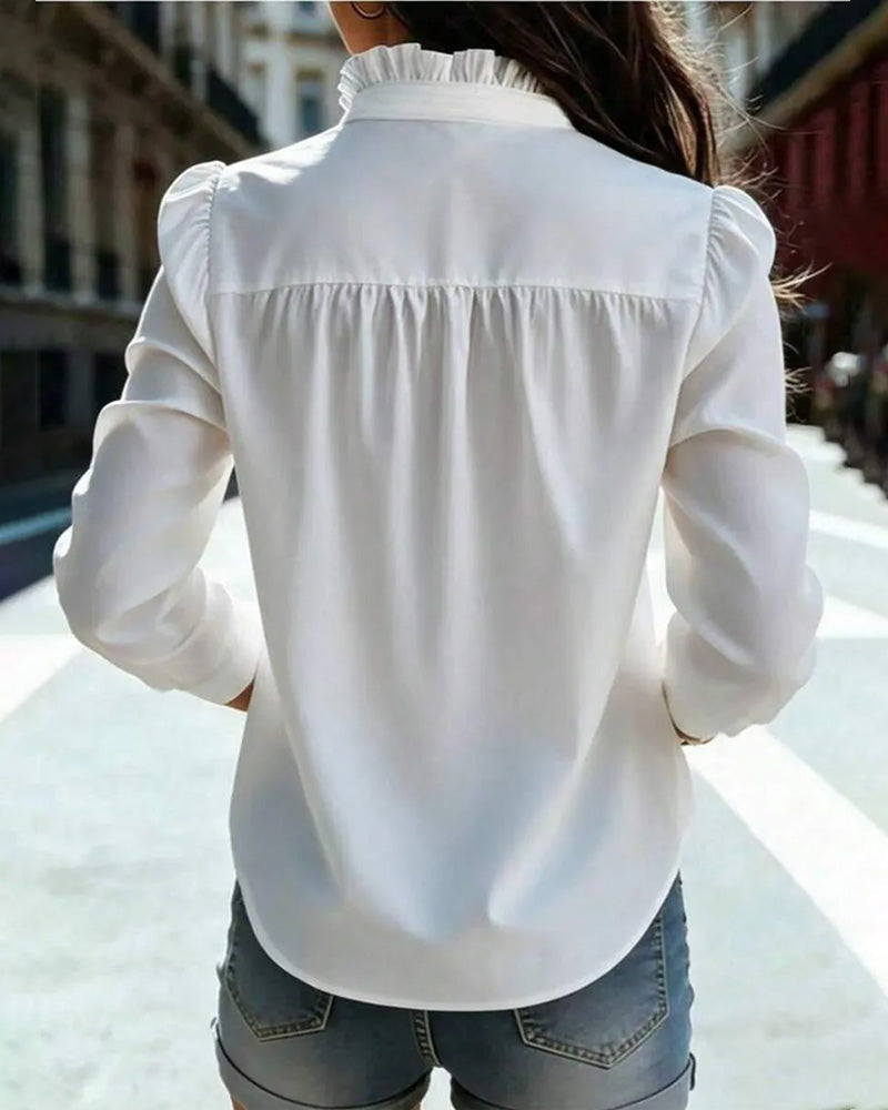Ruffled Puff Sleeve Long Sleeve Blouse