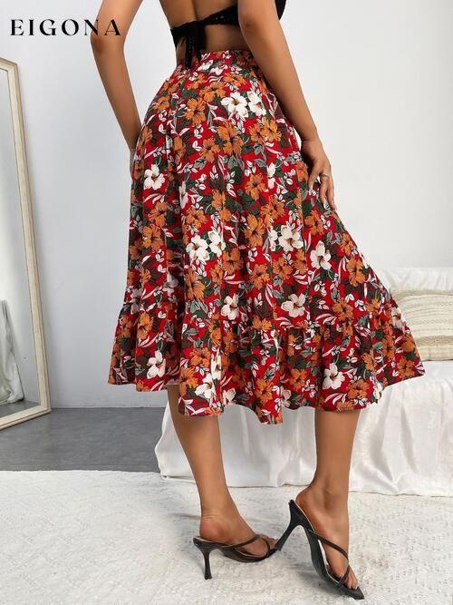 Printed Ruffle Hem Midi Skirt bottoms clothes midi skirts Ship From Overseas skirt skirts Women's Bottoms Y@X@N@H