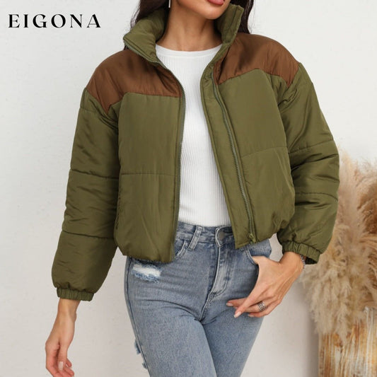 Two-Tone Zip-Up Puffer Jacket Army Green CATHSNNA clothes Jacket Coat Jackets & Coats Ship From Overseas Shipping Delay 09/29/2023 - 10/03/2023