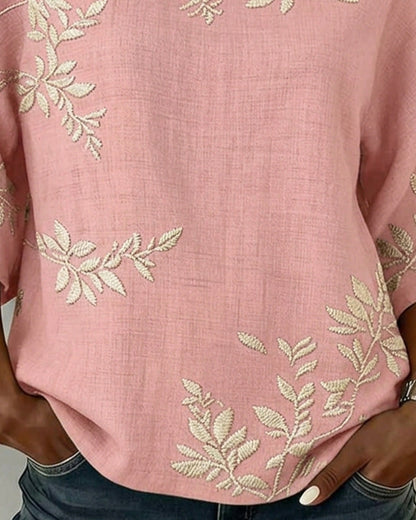 Round Neck Batwing Sleeve Striped Blouse